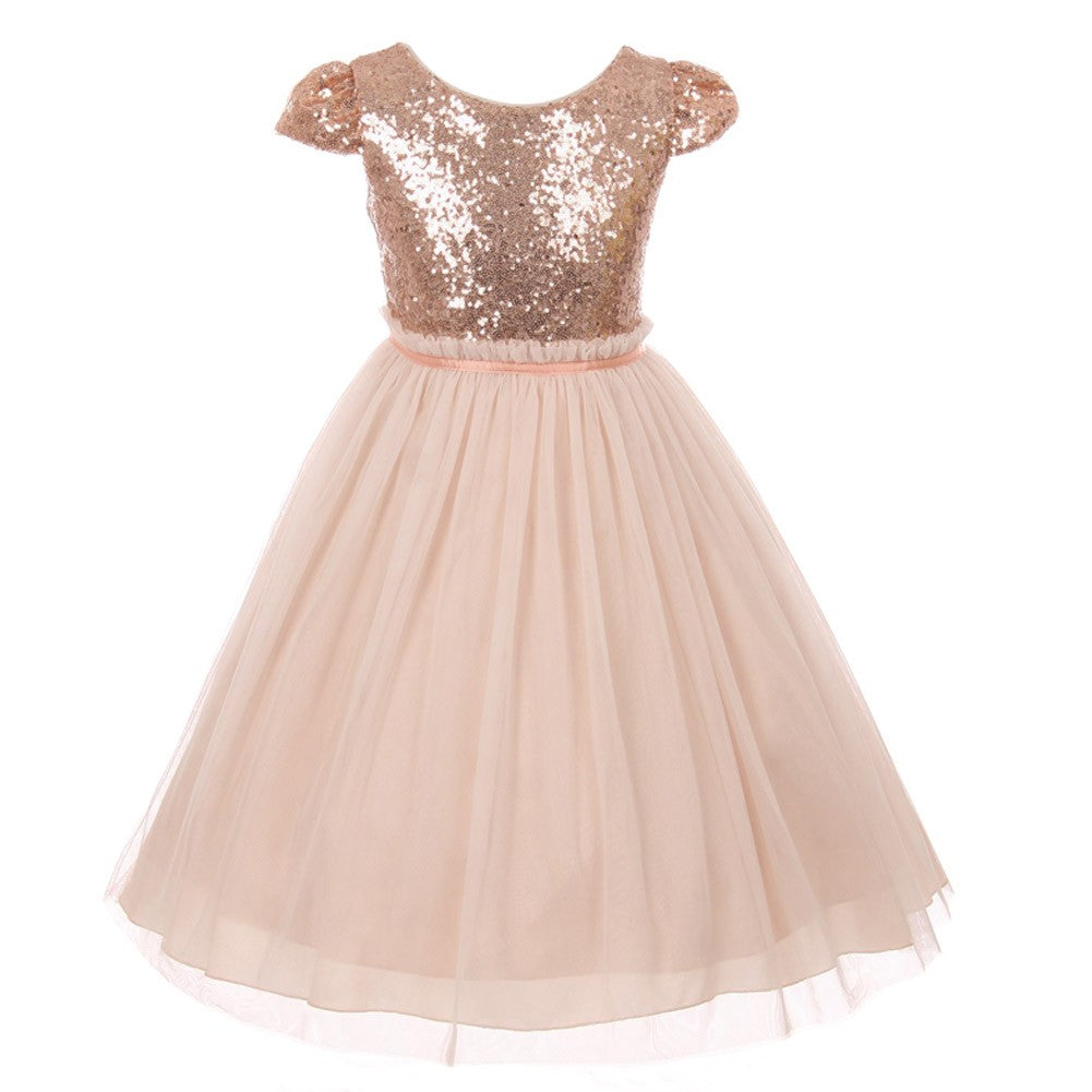 Kleine Mädchen Altrosa Pailletten Tüll Kappe Ärmel Ostern Kleid 2-6