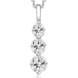 2 ct drei Diamant Anhänger 14K Weißgold 3 Stein Lab gewachsen Halskette