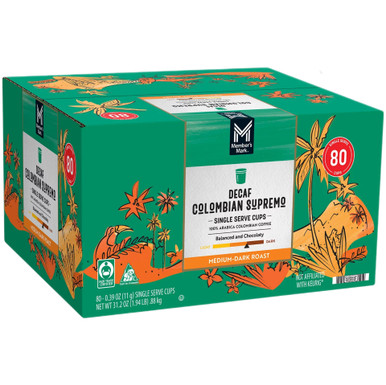 Member's Mark Entkoffeiniert Colombian Supremo Kaffee K-Cups, Mittlerer dunkler Braten, 80 Stück