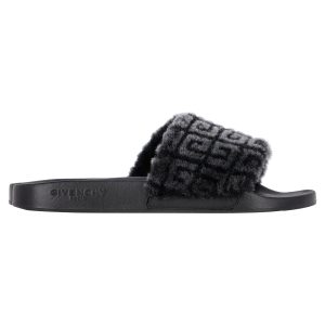 Givenchy Shearling-Slides mit Logo-Print aus schwarzem Gummi