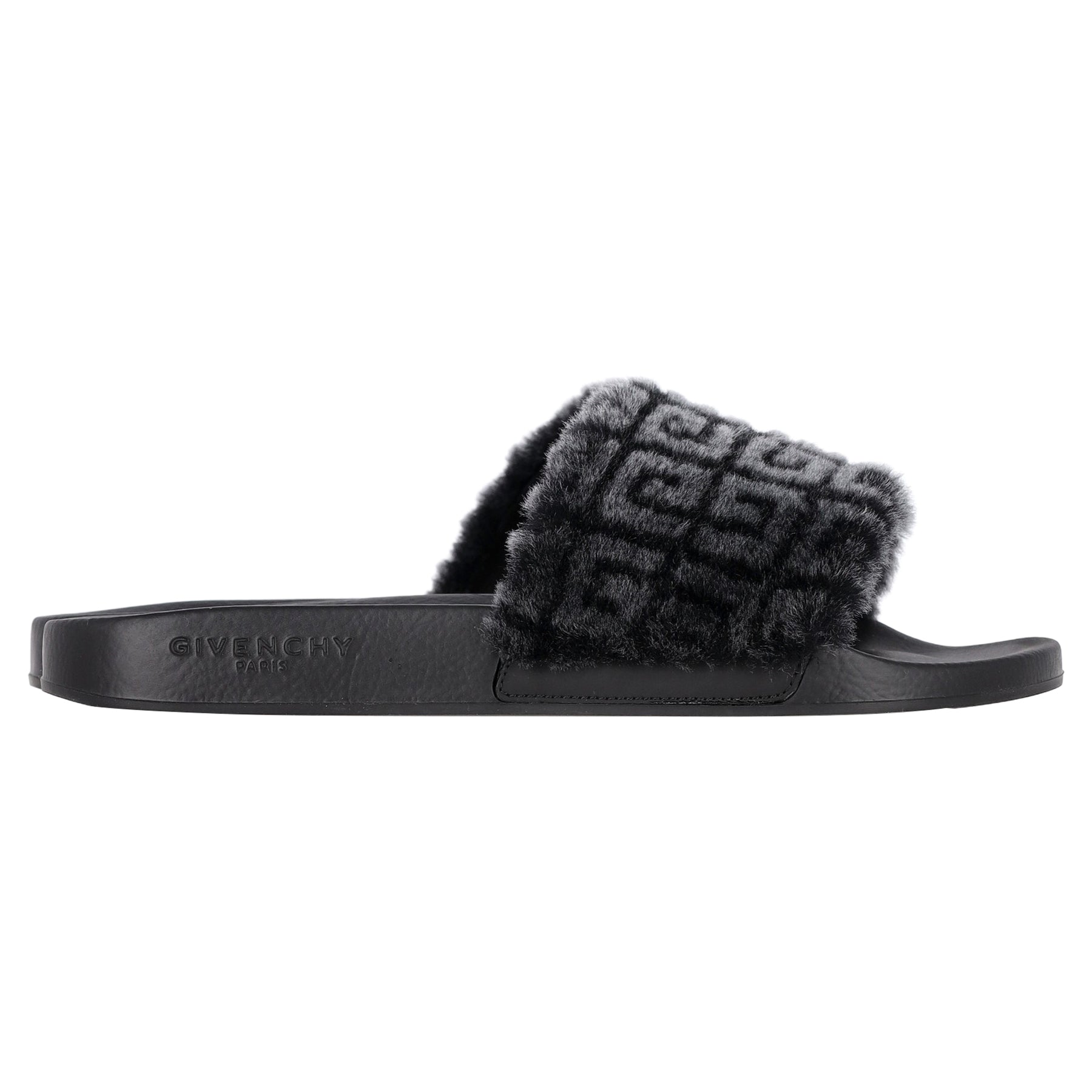 Givenchy Logo-Muster Shearling Slides aus schwarzem Gummi