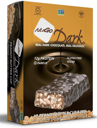 NuGo dunkel Erdnussbutter Cup Proteinriegel, 1,76 oz. (Packung mit 12)