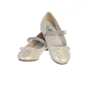 Elfenbeinfarbene PU-Strass-Kleiderschuhe für Mädchen, 9 Kleinkinder bis 5 Kinder
