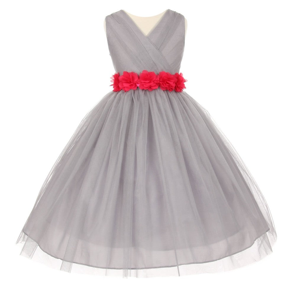 Große Mädchen Silber Fuchsia Chiffon Blumen Tüll Junior Brautjungfernkleid 8-14