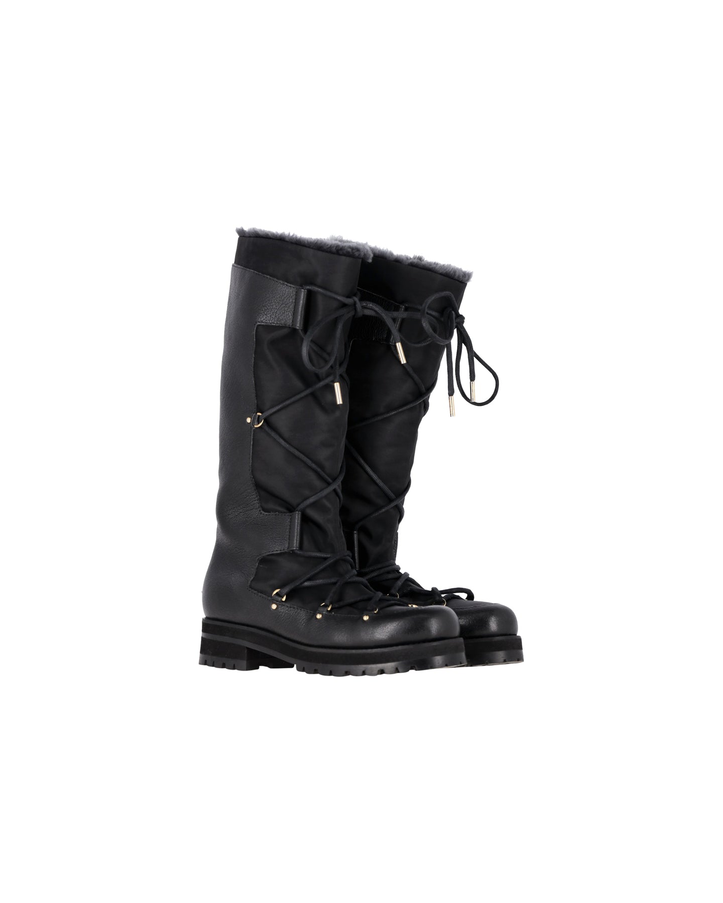 Jimmy Choo Kaninchen Pelz gefütterte Schneestiefel in schwarzem Leder