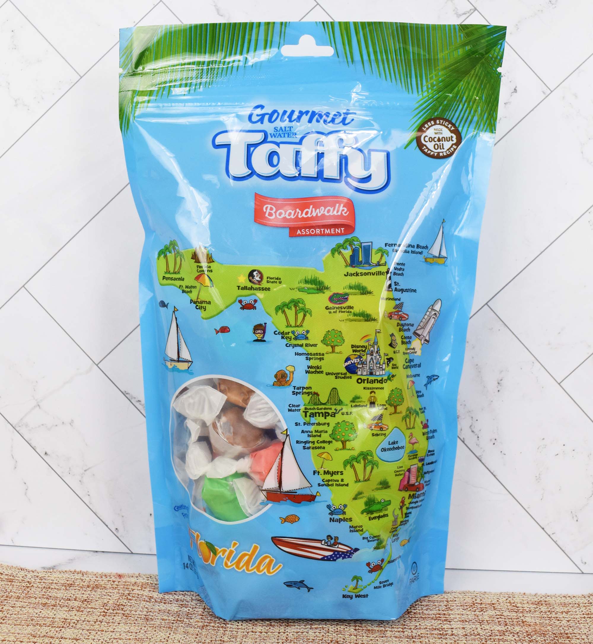 Florida Karte Taffy Stand-up Pouch, Boardwalk Sortiment – 14 oz
