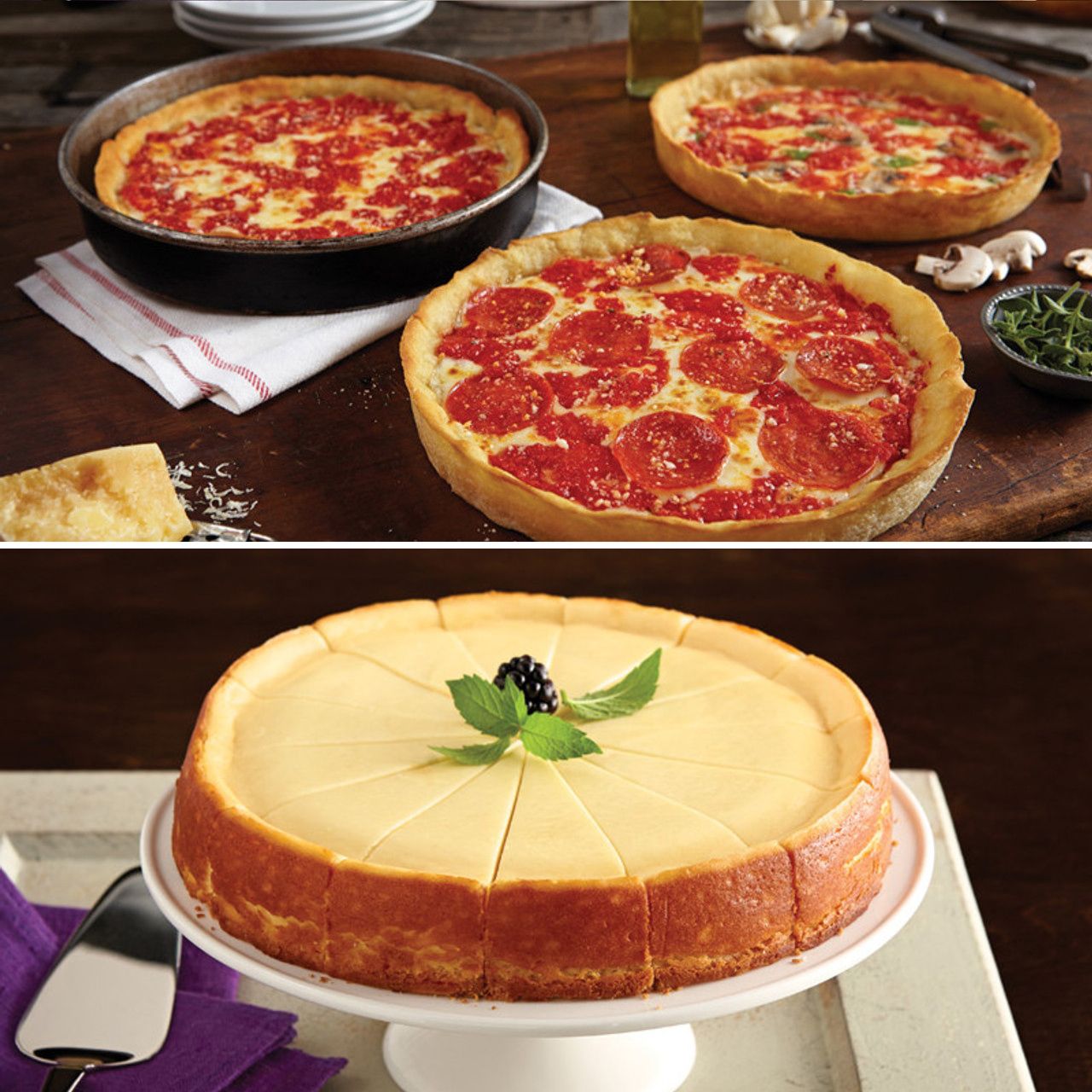 1 Eli's Plain Käsekuchen & 3 Lou's Pizzas