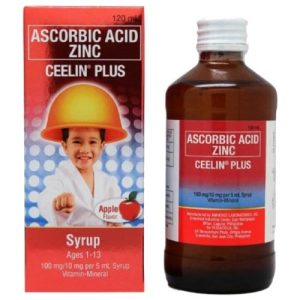 Ceelin Plus – Ascorbinsäure Zink – Vitamin für das Alter von 1 – 13 Jahren – 120 ML – Apfel Geschmack (Rot)