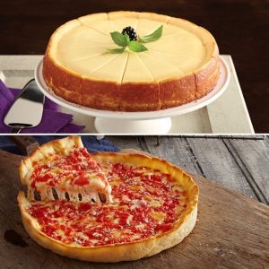 1 Eli's Original Plain Cheesecake und 1 Lou's Pizza