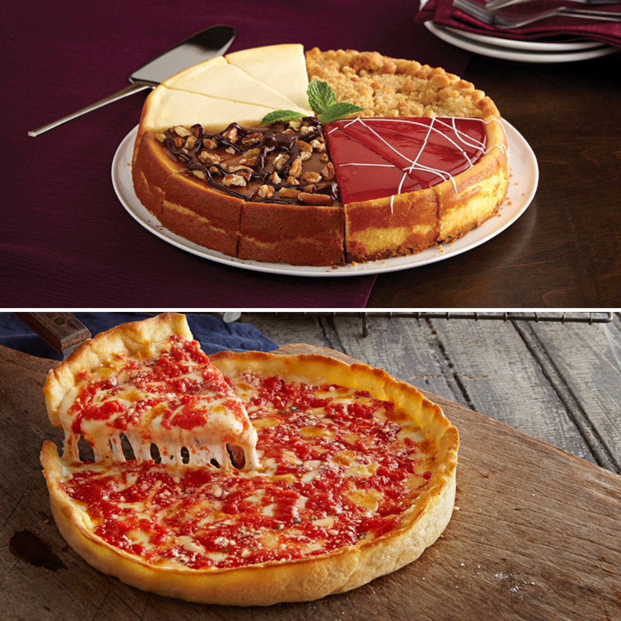 1 Eli's Sampler Käsekuchen & 1 Lou's Pizza