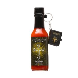 scharfe Sauce Heilsauce rot Habanero mit Mini-Bibel Schlüsselanhänger Hitze 10