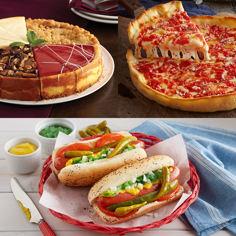 Lou's Pizza, Portillo's Hot Dog Kit und Eli's Cheesecake Combo