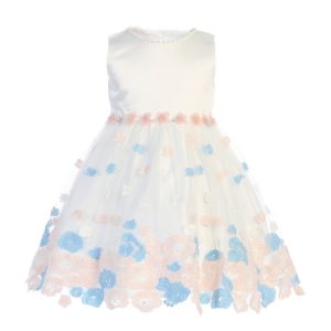 Baby Mädchen Elfenbein Blau Satin Tüll Blumenmädchen Kleid 3-24M