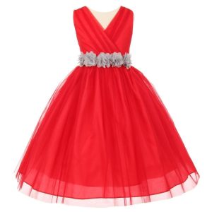 Blumenmädchenkleid aus Chiffon mit Blumenmuster, Schärpe und Tüll für kleine Mädchen, Größe 2–6