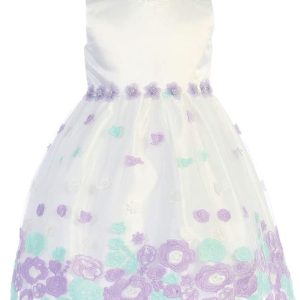 Baby Mädchen Elfenbein Lila Satin Tüll Blumenmädchen Kleid 3-24M