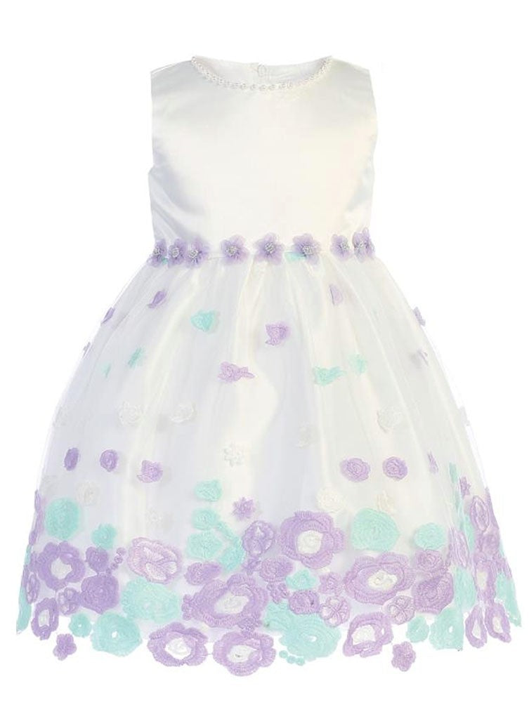 Baby Mädchen Elfenbein Lila Satin Tüll Blumenmädchen Kleid 3-24M