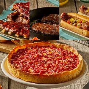 2 Gibsons 14oz. GGA Ribeye Steaks, Nottoli Italienische Wurst Sandwich Kit, Twin Anchors Ribs & 1 Lou's Pizza