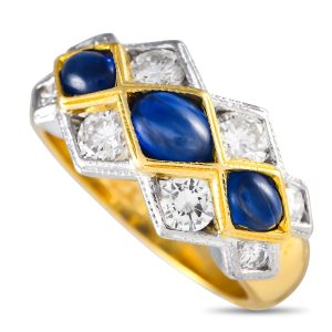 Adler 18 Karat Weißgold, Gelbgold 0.80ct Diamant und Saphir Ring AD33 -051524