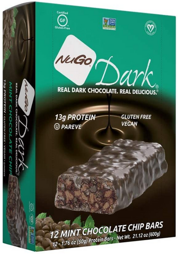 NuGo dunkel Minze Schokolade Chip Proteinriegel, 1,76 oz. (Packung mit 12)