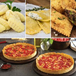 Perfect Nudeln Gnocchi, vier Käse Ravioli & italienische Art Rindfleisch geröstete Bissen mit Saucen & 2 Lou-Pizzen