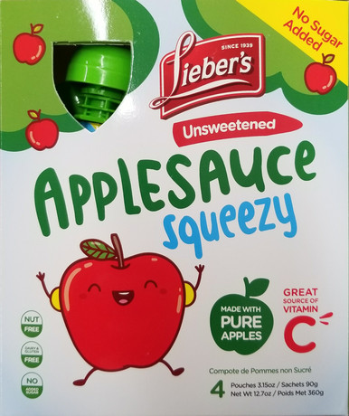 Lieber's ungesüßte Apfelmus Quietschen Beutel, kein Zucker hinzugefügt, koscher für Passah, 3,15 oz (4 Stück)