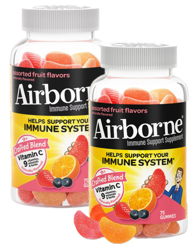 Airborne Gummies Immune Support, verschiedene Fruchtaromen, 75 Stück (2er Packung)