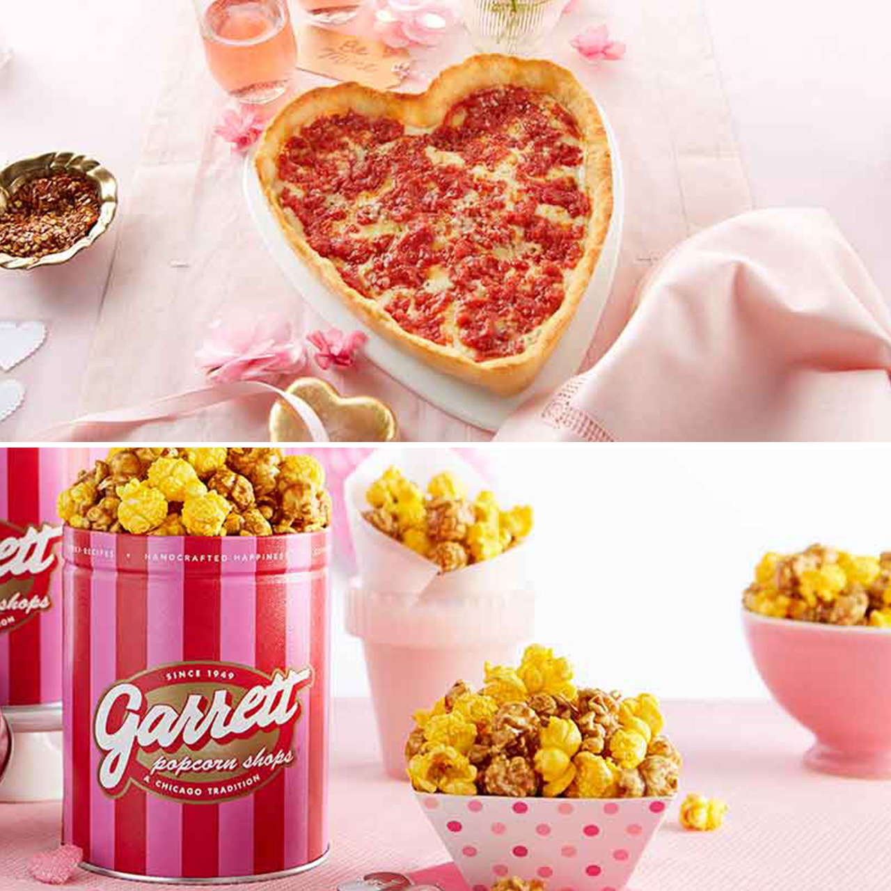 Garrett Popcorn Petite Rosa Dose & 1 Herzförmige Lou's Pizza