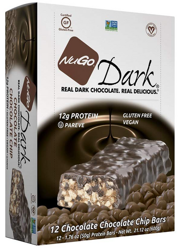 NuGo Zartbitterschokolade Schokolade Chip Proteinriegel, 1,76 oz. (Packung mit 12)