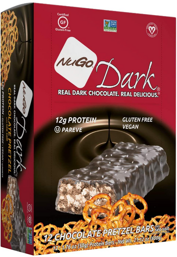 NuGo Zartbitterschokolade Brezel Proteinriegel, 1,76 oz. (Packung mit 12 Stück)