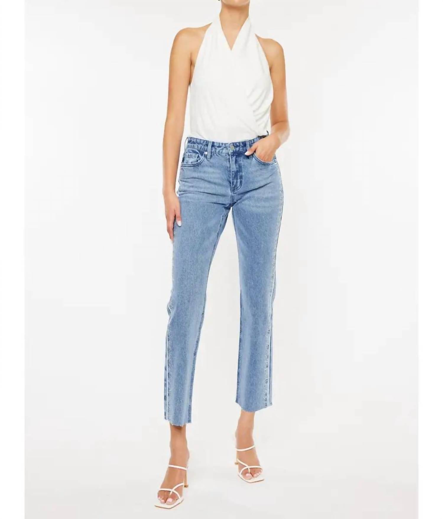 Evelyn mittlerer Bund Jeans in Blau
