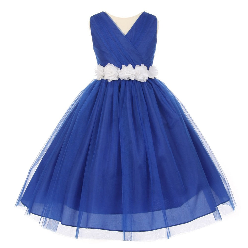 Große Mädchen Königsblau Weiß Chiffon Blumen Tüll Junior Brautjungfernkleid 8-14