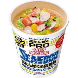 NISSIN Cup Nudeln Meeresfrüchte pro hohe Protein- & Zuckerarme x 12 Packungen japan – tokyo sakura Mall – 78g