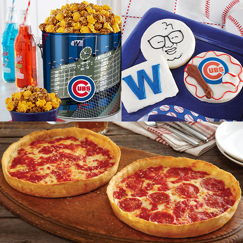 Garrett Popcorn Chicago Cubs Klassische Blechdose, Cubs Kekse & 2 Lou's Pizzas