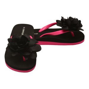 Schwarze Organza-Blumen-Flip-Flops für kleine Mädchen, 11–4 Kinder