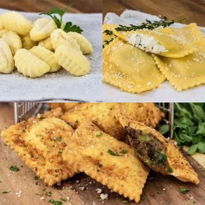 Perfect Pasta Gnocchi, vier Käse Ravioli & italienische Art Rindfleisch geröstete Bissen mit Saucen