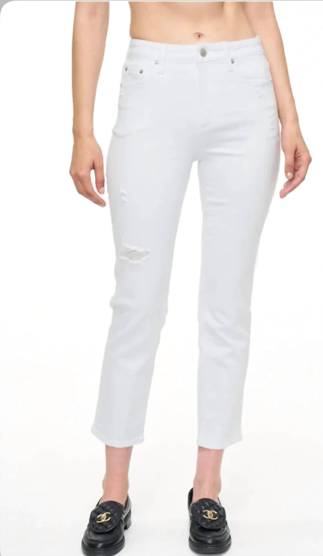 Monroe hoher Bund Cigarette Crop in Seashell Distressed