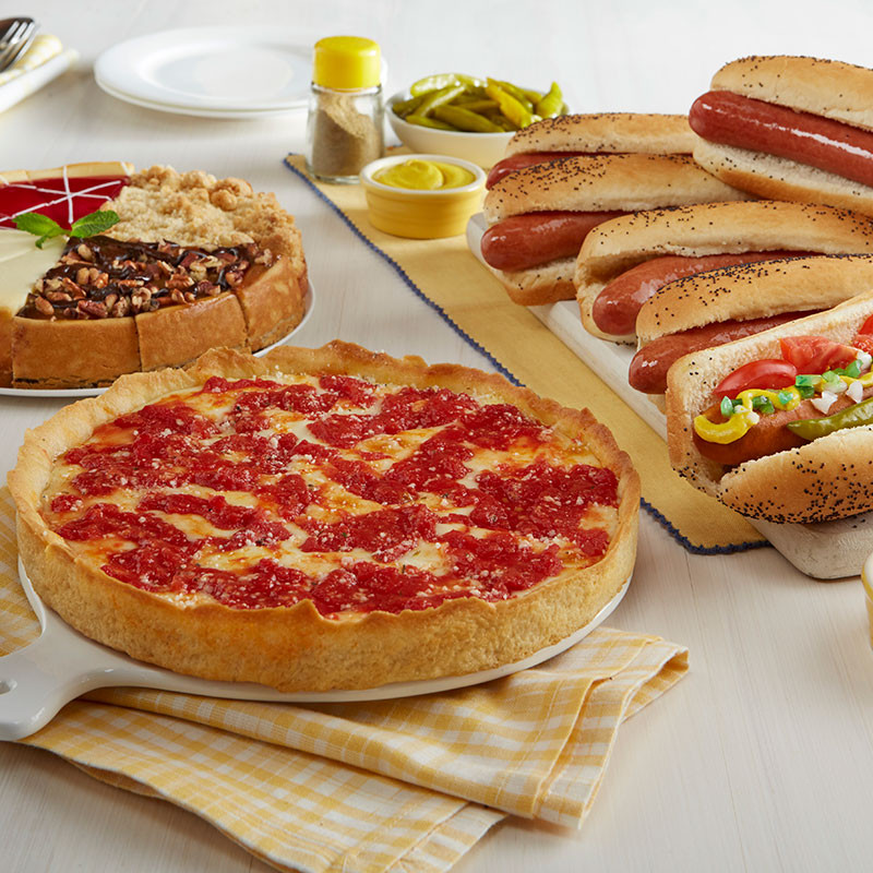 Lou's Pizza, Wiener Rindfleisch Hot Dog Kit & Eli's Cheesecake Combo