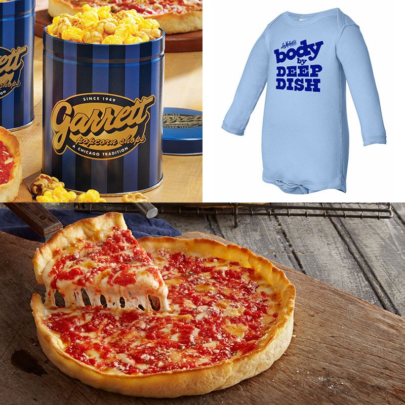 Garrett Popcorn Petite Blau Dose, Blau Onesie und 1 Lou's Pizza