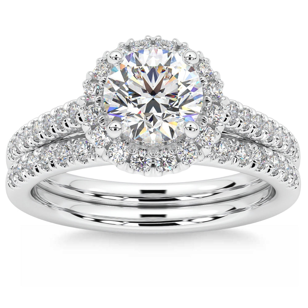 1 1/2 ct Diamant Halo Verlobungsring Set 14k Weißgold Verbessert