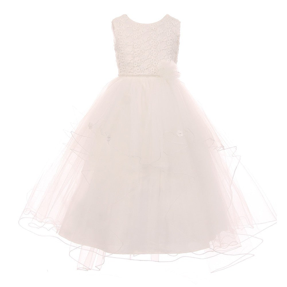 Kleine Mädchen Elfenbein Perle Blume geschmückt Mehrfarbig Layer Blumenmädchen Kleid 4-6