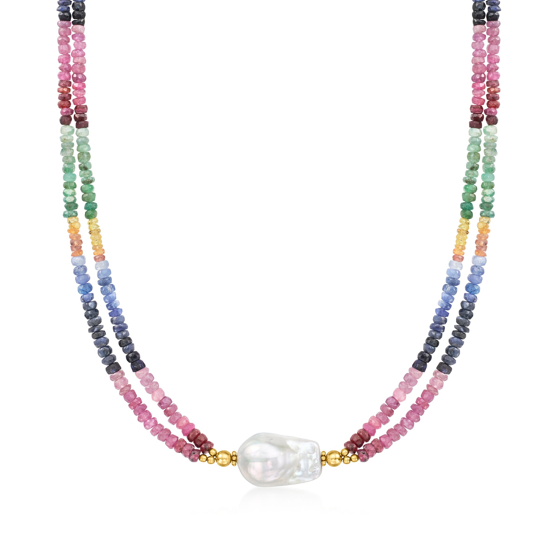 Ross-Simons 22x14mm kultivierte Barock Perle und bunten Saphir Perle Halskette mit 18kt Gold über Sterling