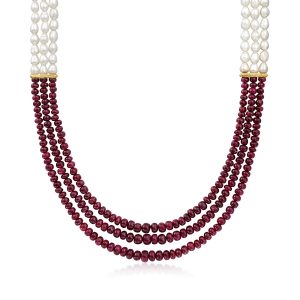 Ross-Simons 4.5-5mm kultivierte Perle und Rubin Perle Halskette mit 18kt Gold über Sterling