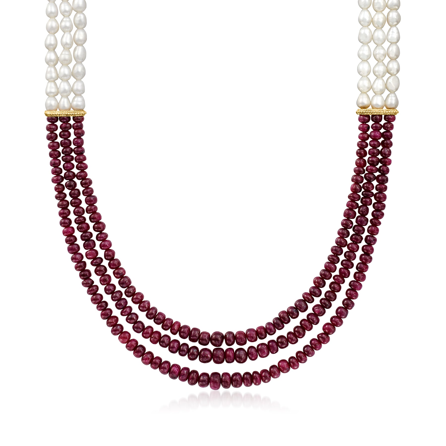 Ross-Simons 4.5-5mm kultivierte Perle und Rubin Perle Halskette mit 18kt Gold über Sterling