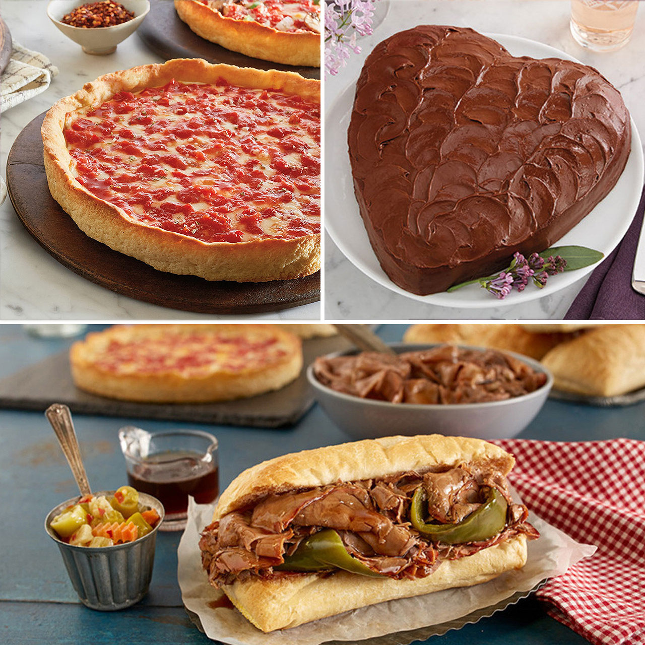 Portillo's Italian Rindfleisch Kit, Schokoladenkuchen und Lou's Pizza Combo