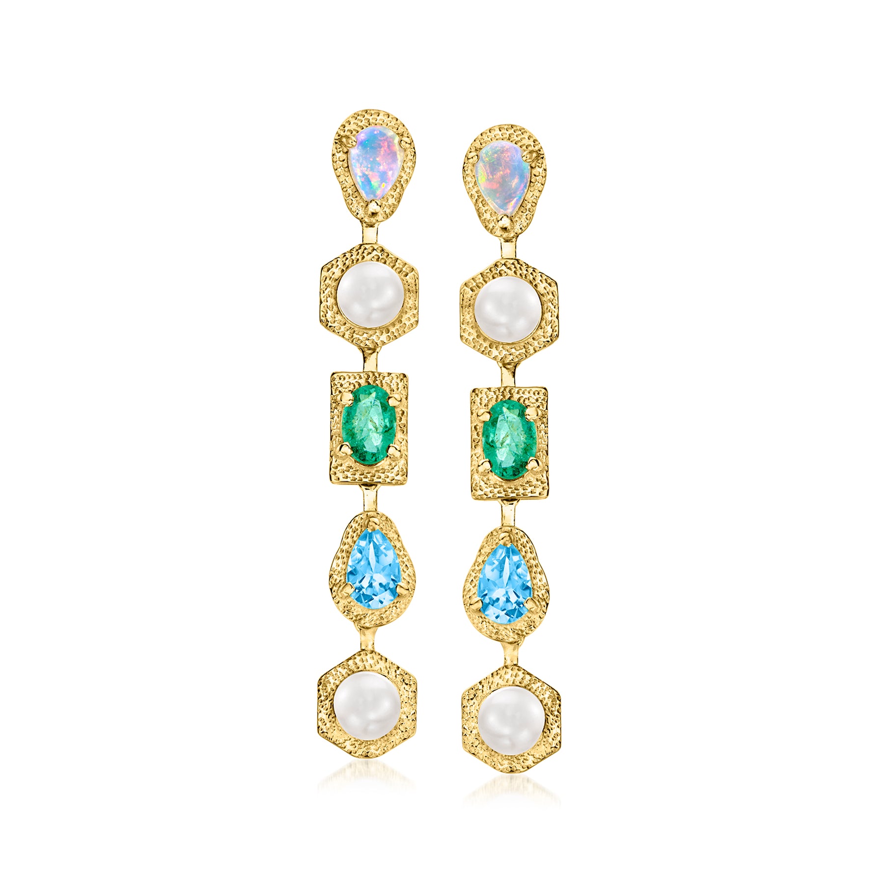 Ross-Simons Opal und 4.5-5mm Zuchtperlen Ohrringe mit Swiss Blau Topaz und Emerald In 18kt Gold über Sterling