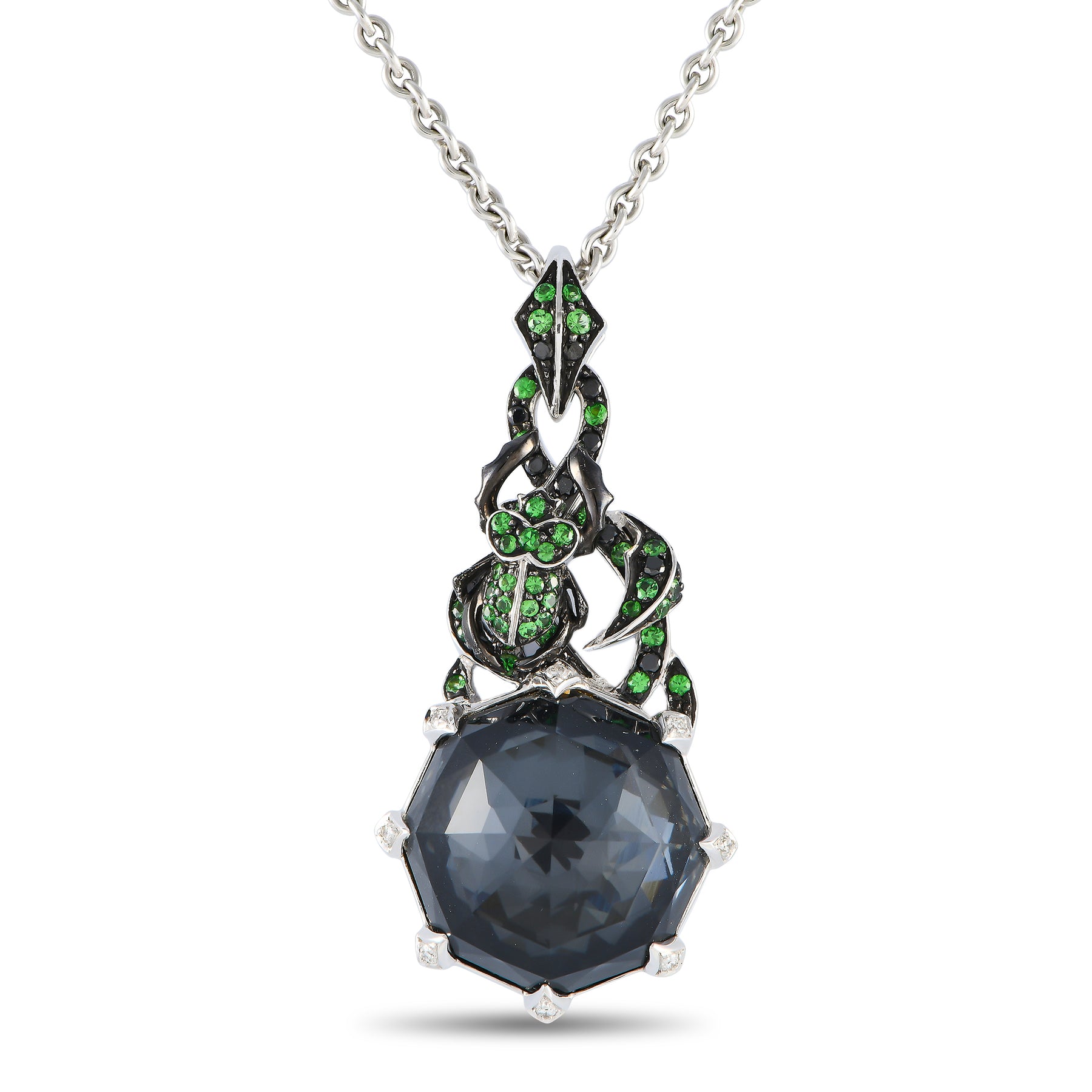 Stephen Webster 18K Weißgold Quarz und Tsavorite Anhänger Halskette SW37 -051524