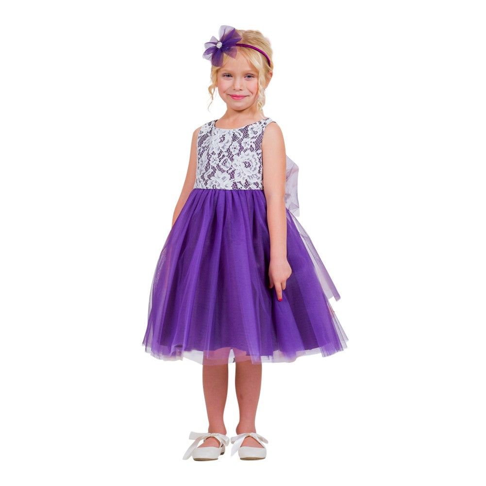 Große Mädchen lila Spitze Tüll ärmelloses Ostern Kleid 8-12