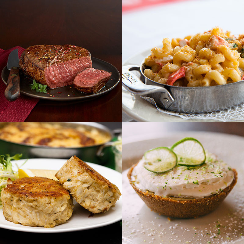2 Wildfire 8-oz. Filets, Shaws Krabbenhaus Hummer Mac, Krabbenkuchen und 2 Mini Pies