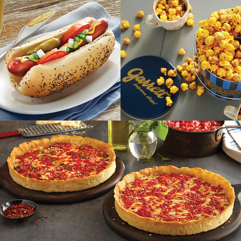 Garrett Popcorn klassisch Dose, Wiener Rindfleisch Hot Dog Kit & 2 Lou's Pizzas