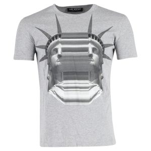 Neil Barrett Statue of Liberty T-Shirt aus grauer Baumwolle